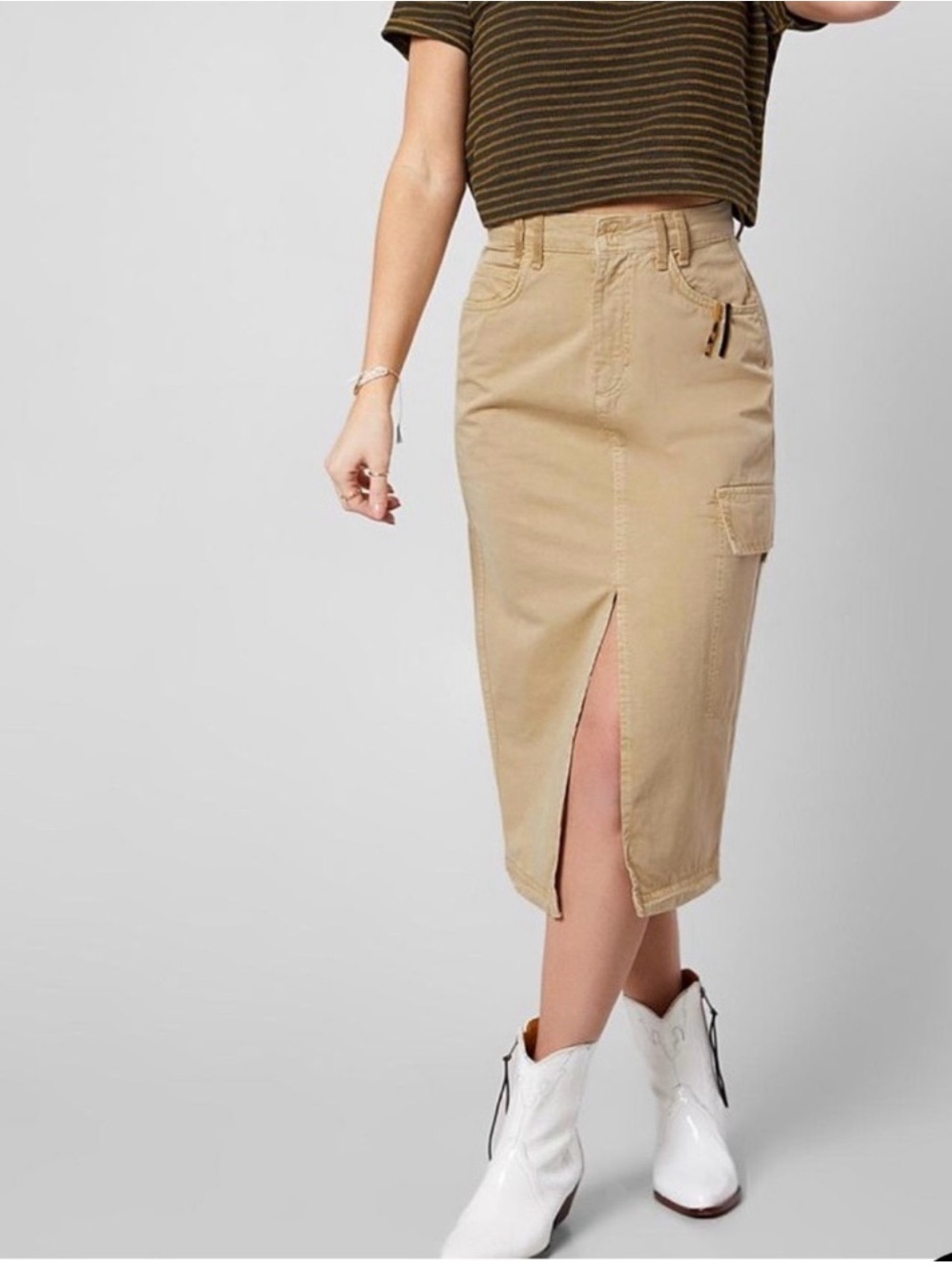 Free People Midi Cargo Pencil Skirt with Front Slit